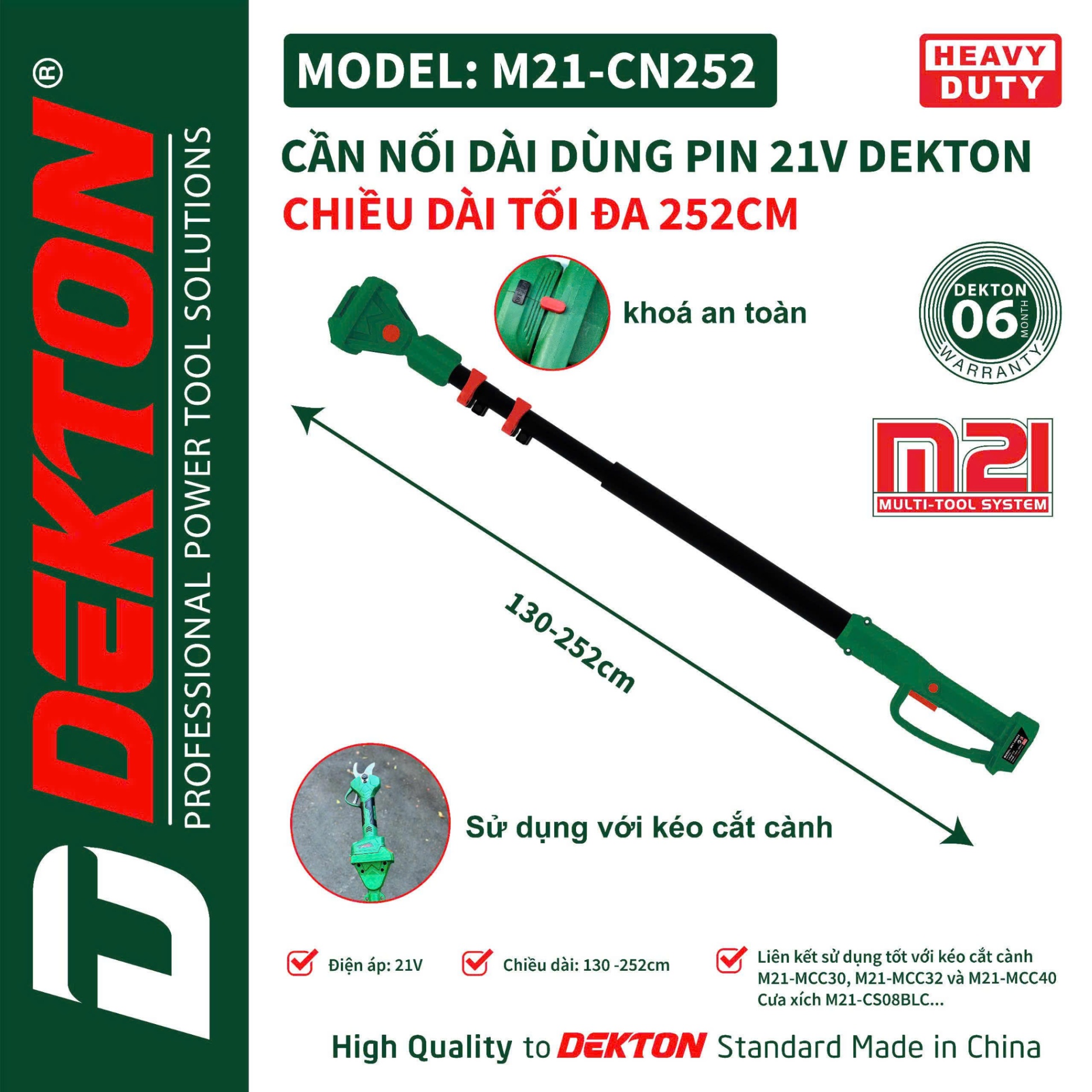 CẦN NỐI DÀI CHO MÁY CẮT CẦM TAY DÙNG PIN 21V DEKTON M21-CN252