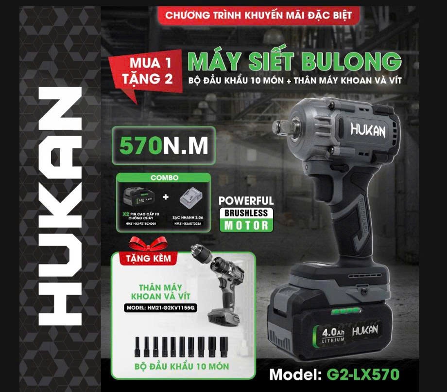 MÁY SIẾT BULONG PIN GEN 2 G2-LX570 HUKAN