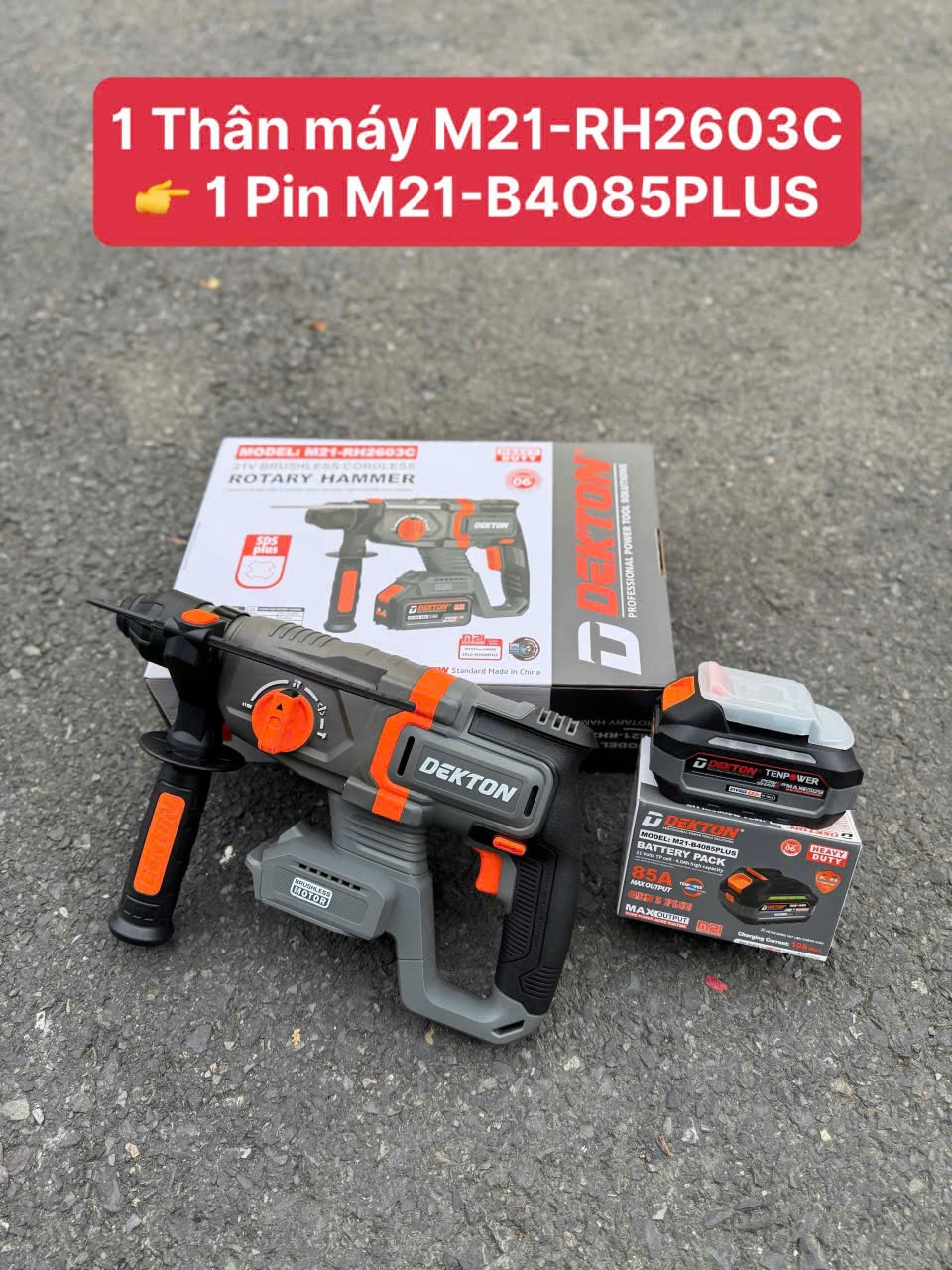 THÂN MÁY KHOAN PIN 3 CHỨC NĂNG M21-RH2603C DEKTON ( TẶNG PIN B4085PLUS)