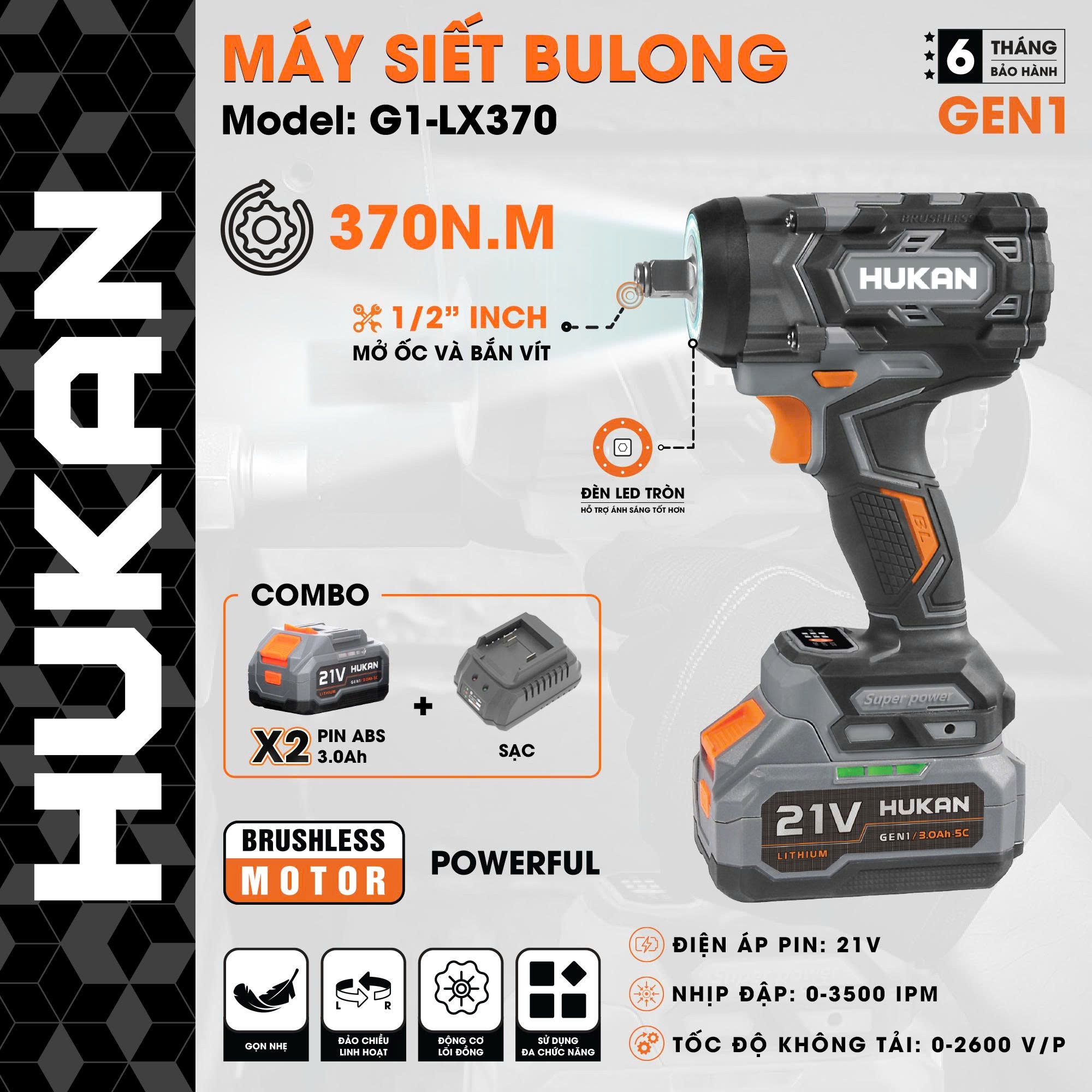 MÁY SIẾT BULONG PIN (GEN1) G1-LX370 HUKAN