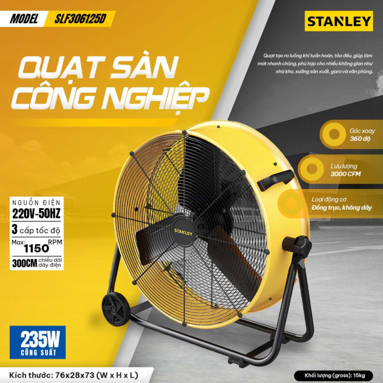 QUẠT CÔNG NGHIỆP STANLEY 24'' STANLEY SLF306125D