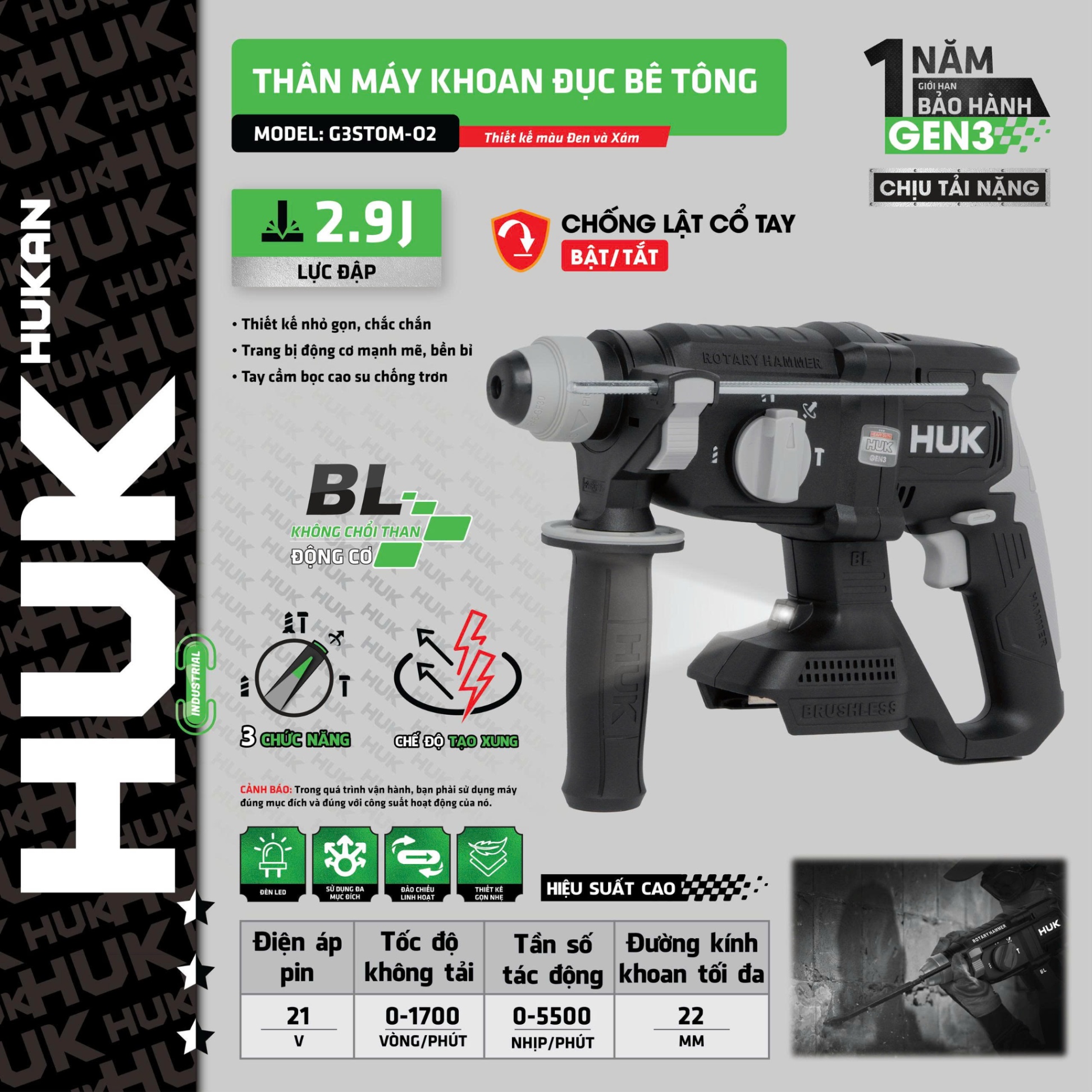 THÂN MÁY KHOAN ĐỤC BÊ TÔNG G3STOM-O2 HUKAN