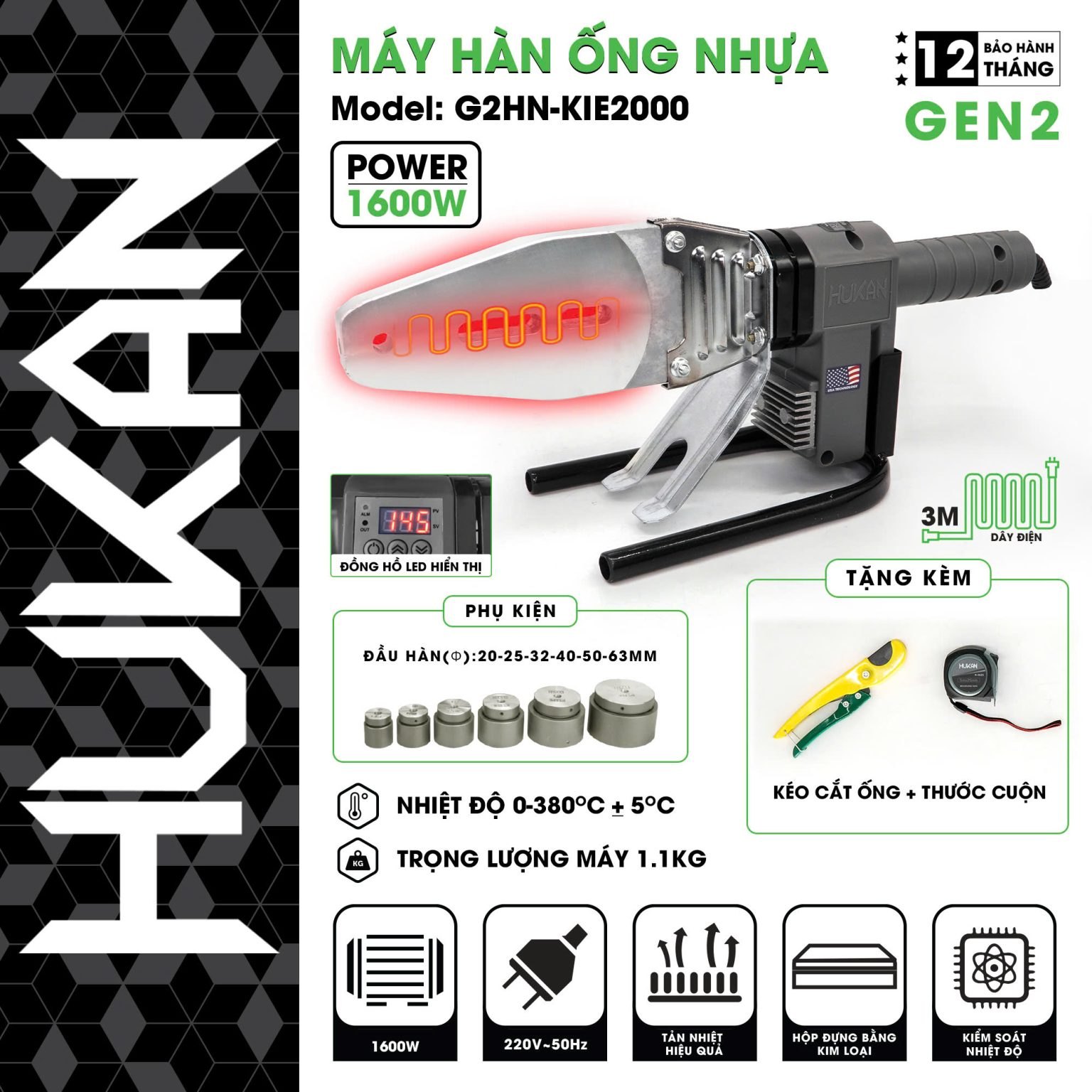 MÁY HÀN ỔNG NHỰA HUKAN G2HN-KIE2000