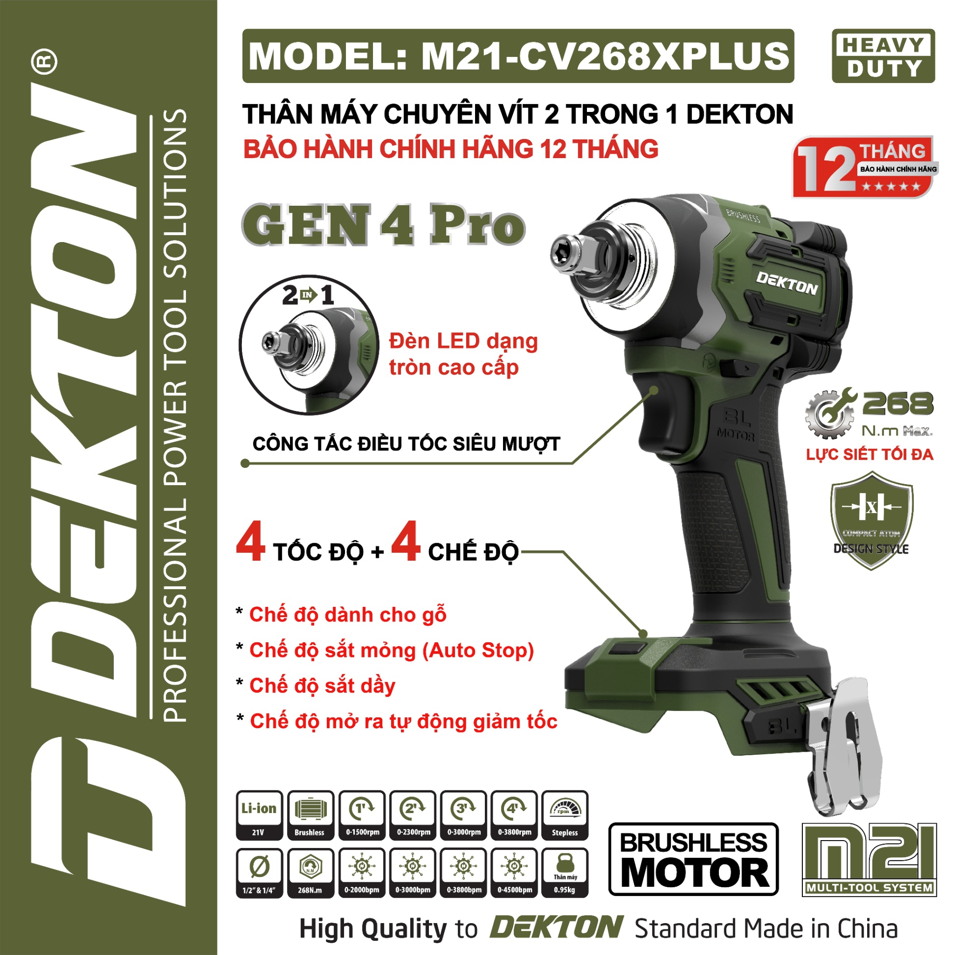 CHUYÊN VÍT 2 TRONG 1 THẾ HỆ THỨ 4 - PHIÊN BẢN NÂNG CẤP M21-CV268XPLUS (Màu Olive ) DEKTON