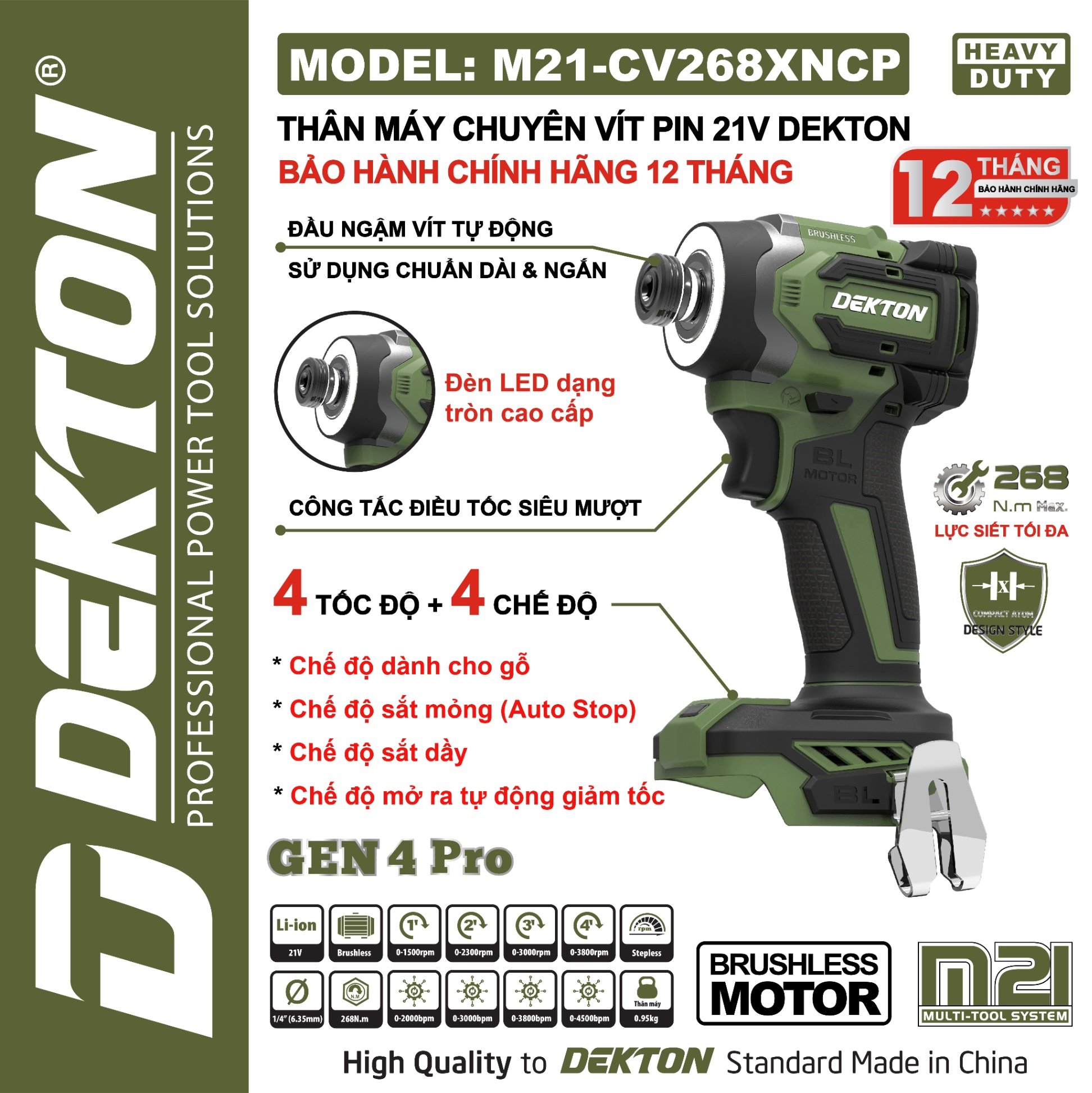 CHUYÊN VÍT THẾ HỆ THỨ 4 - PHIÊN BẢN NÂNG CẤP M21-CV268XNCP (Màu Olive ) DEKTON
