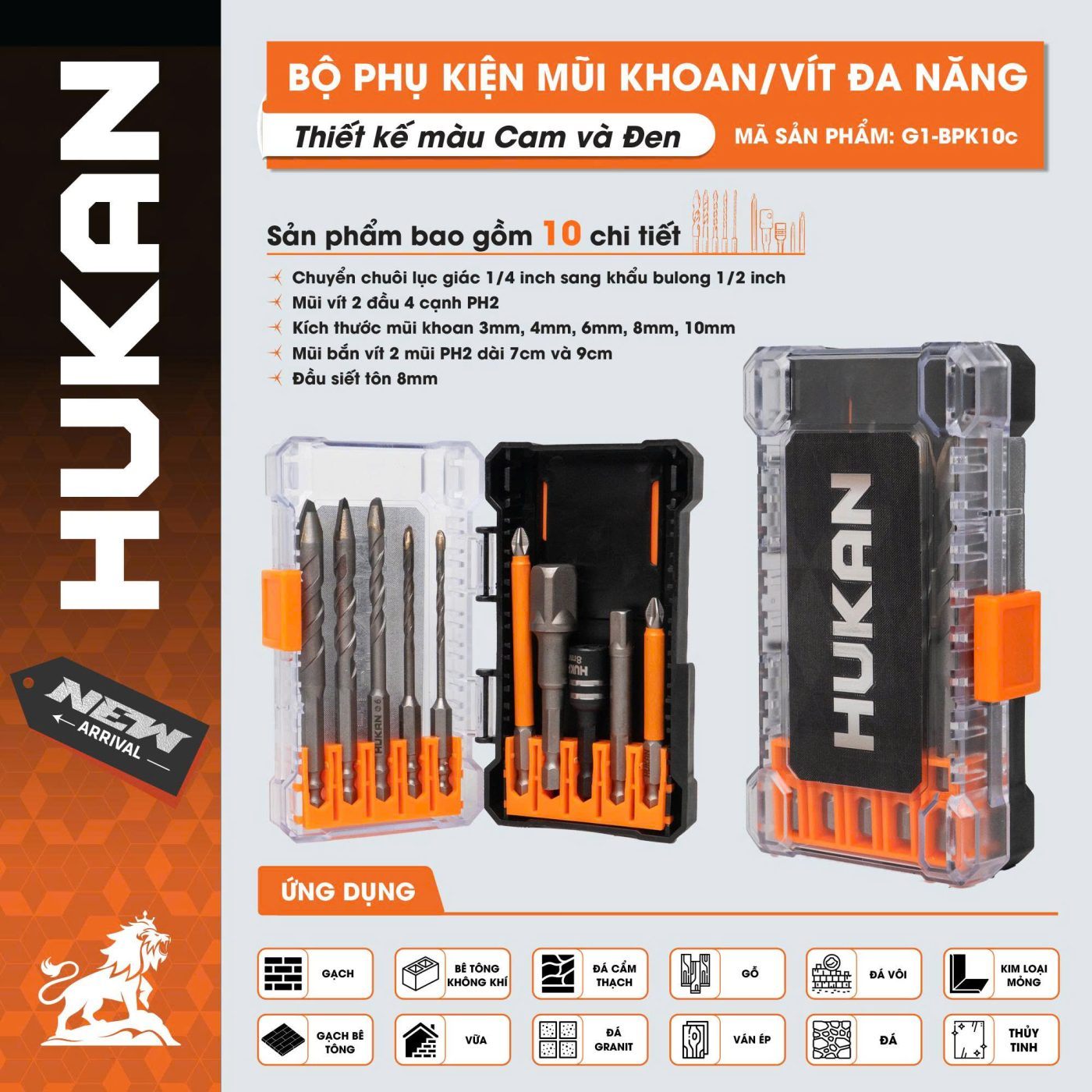 BỘ PHỤ KIỆN MŨI KHOAN/VÍT ĐA NĂNG (GEN 1) HUKAN G1-BPK10C