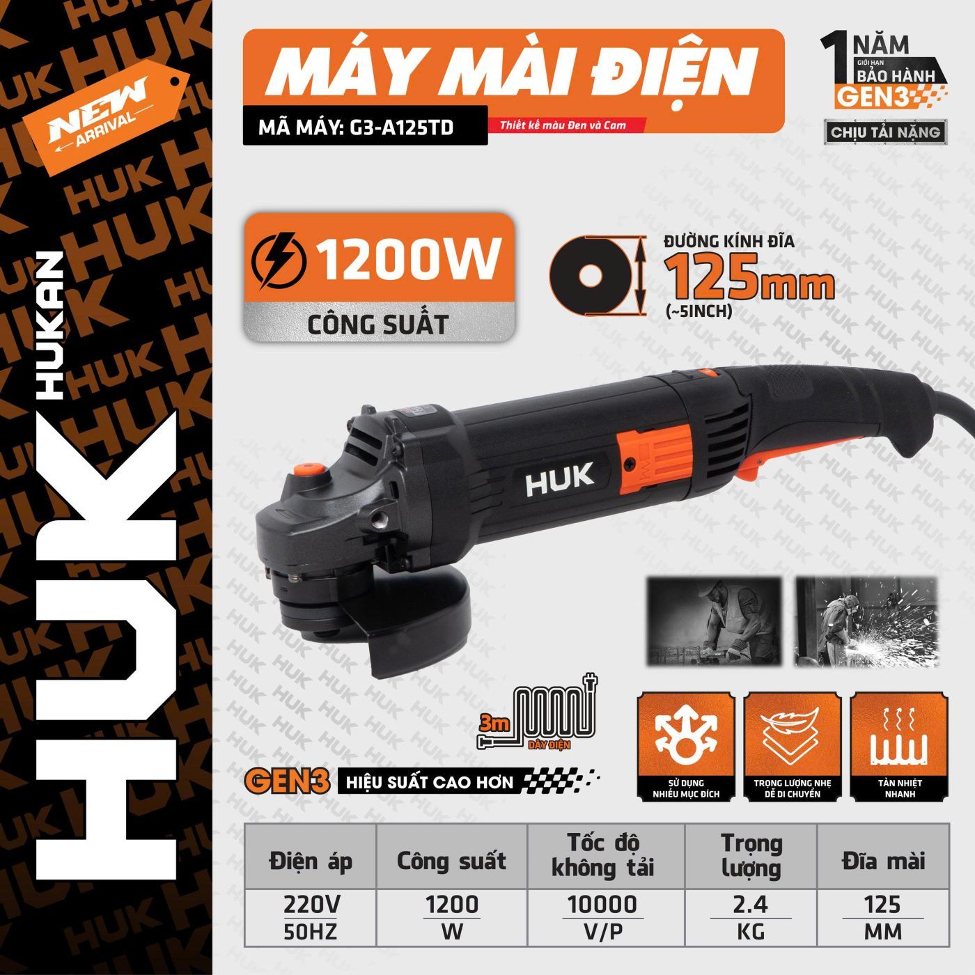 Máy mài điện lưỡi cắt 125MM G3-A125TD Hukan