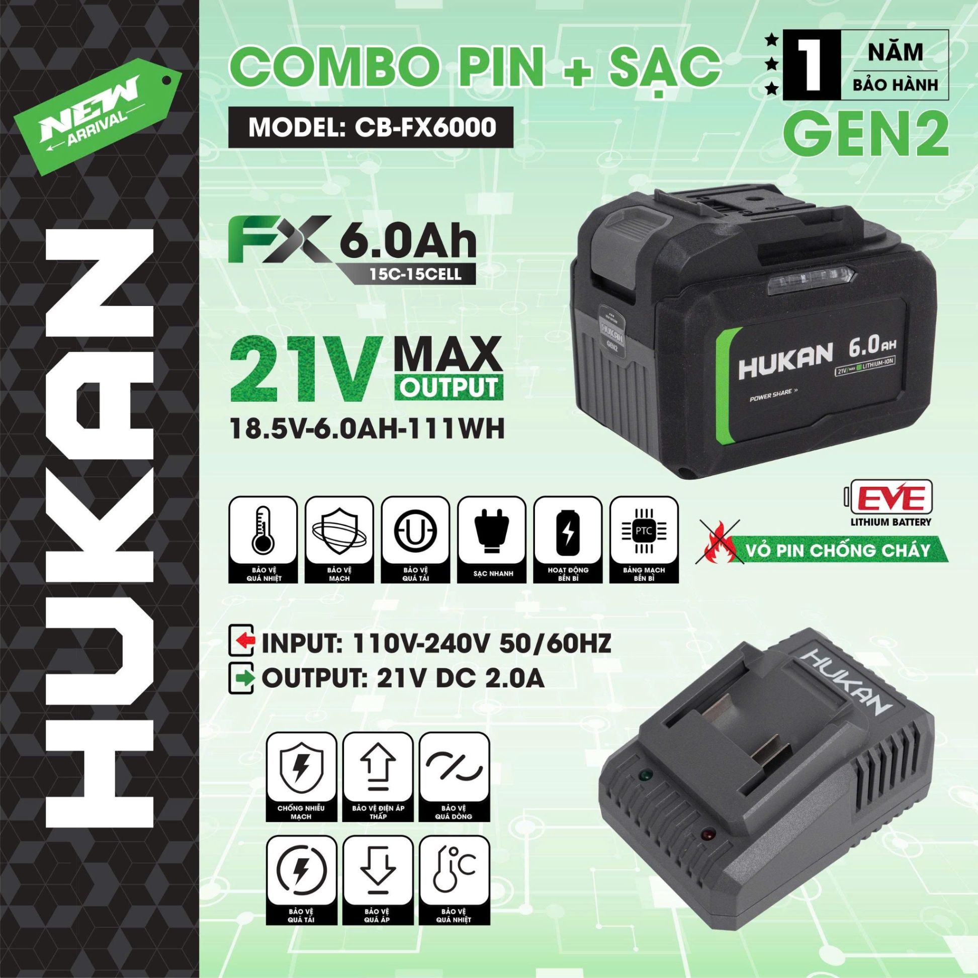 COMBO PIN FX6000 + SẠC 1.5AH (GEN 2) CB-FX6000