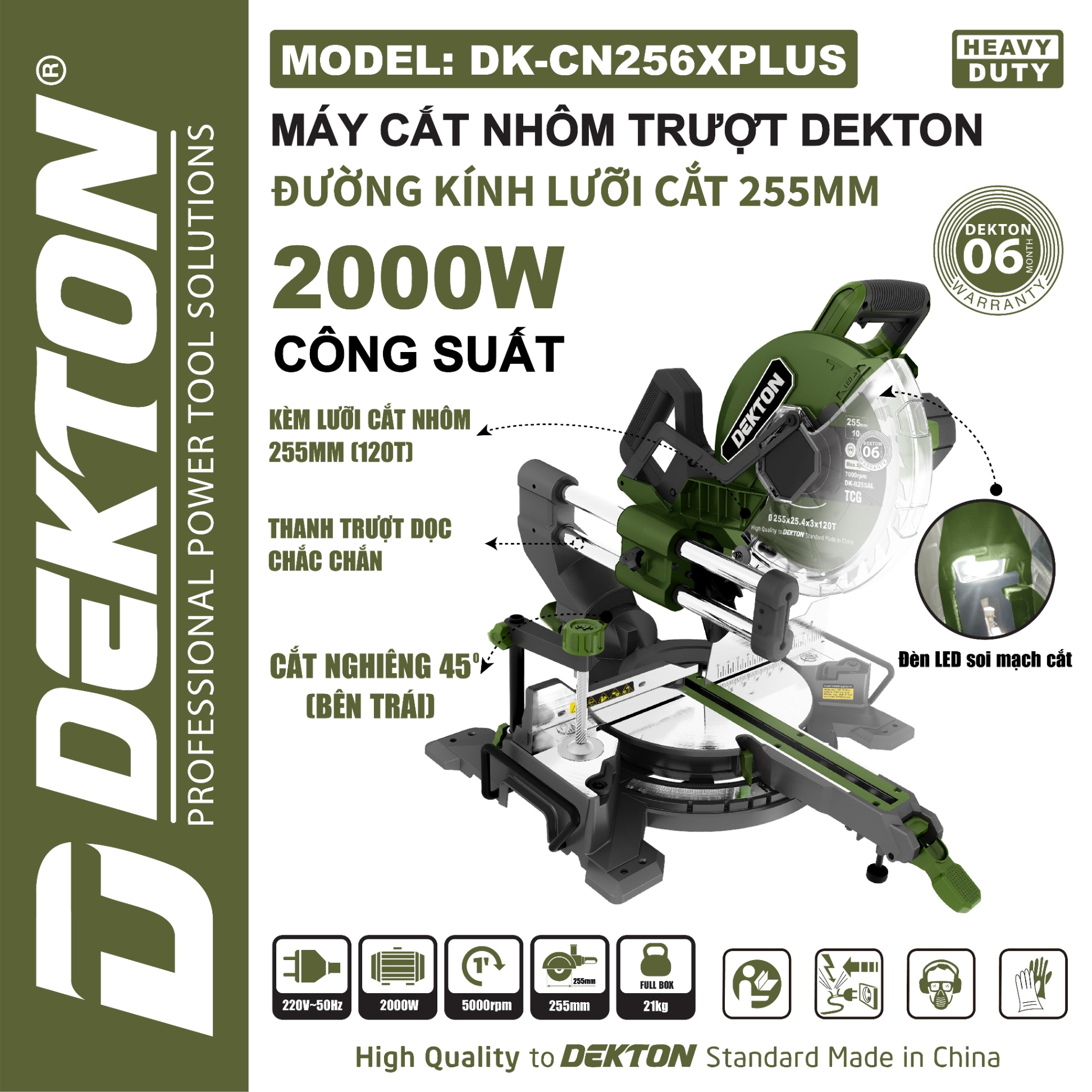 MÁY CẮT NHÔM TRƯỢT 255MM - CÔNG SUẤT 2000W DK-CN256XPLUS DEKTON