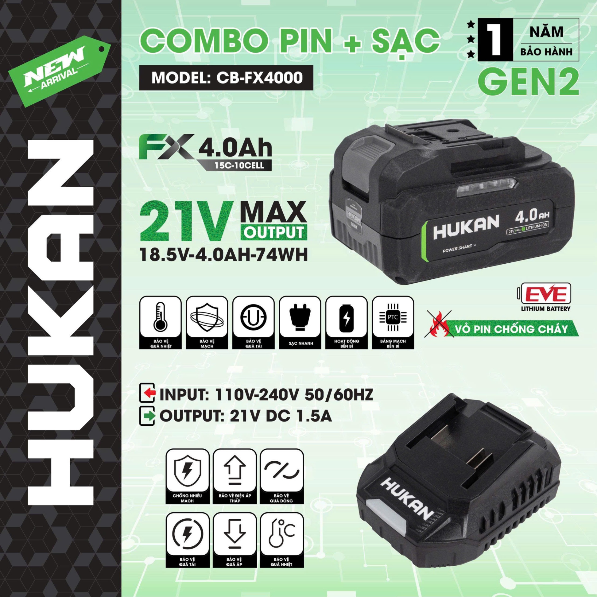 COMBO PIN FX4000 + SẠC 1.5AH (GEN 2) CB-FX4000