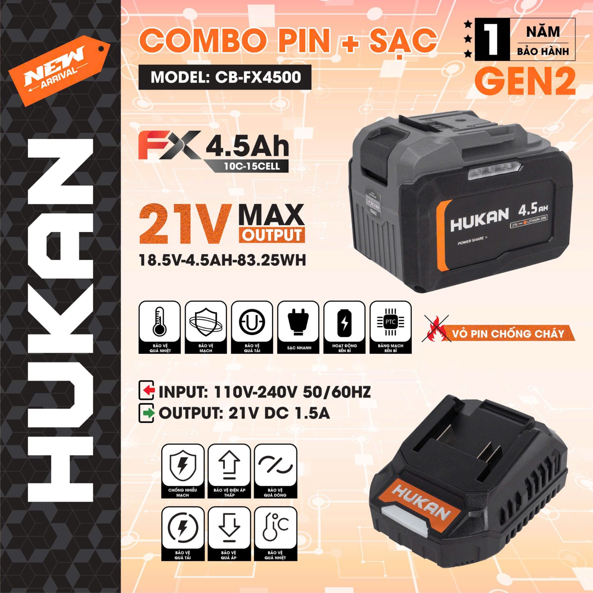 COMBO PIN FX3000 + SẠC 1.5AH CB-FX3000