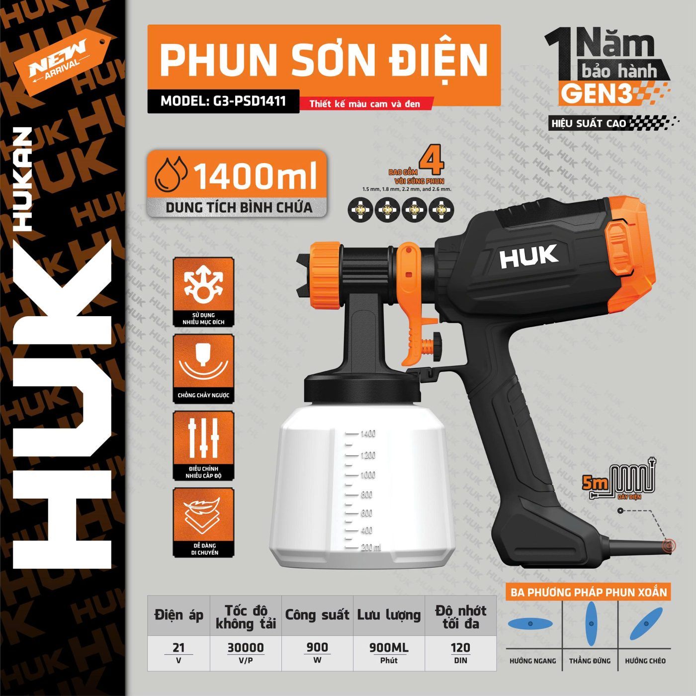 MÁY PHUN SƠN ĐIỆN G3-PSD1411 HUKAN