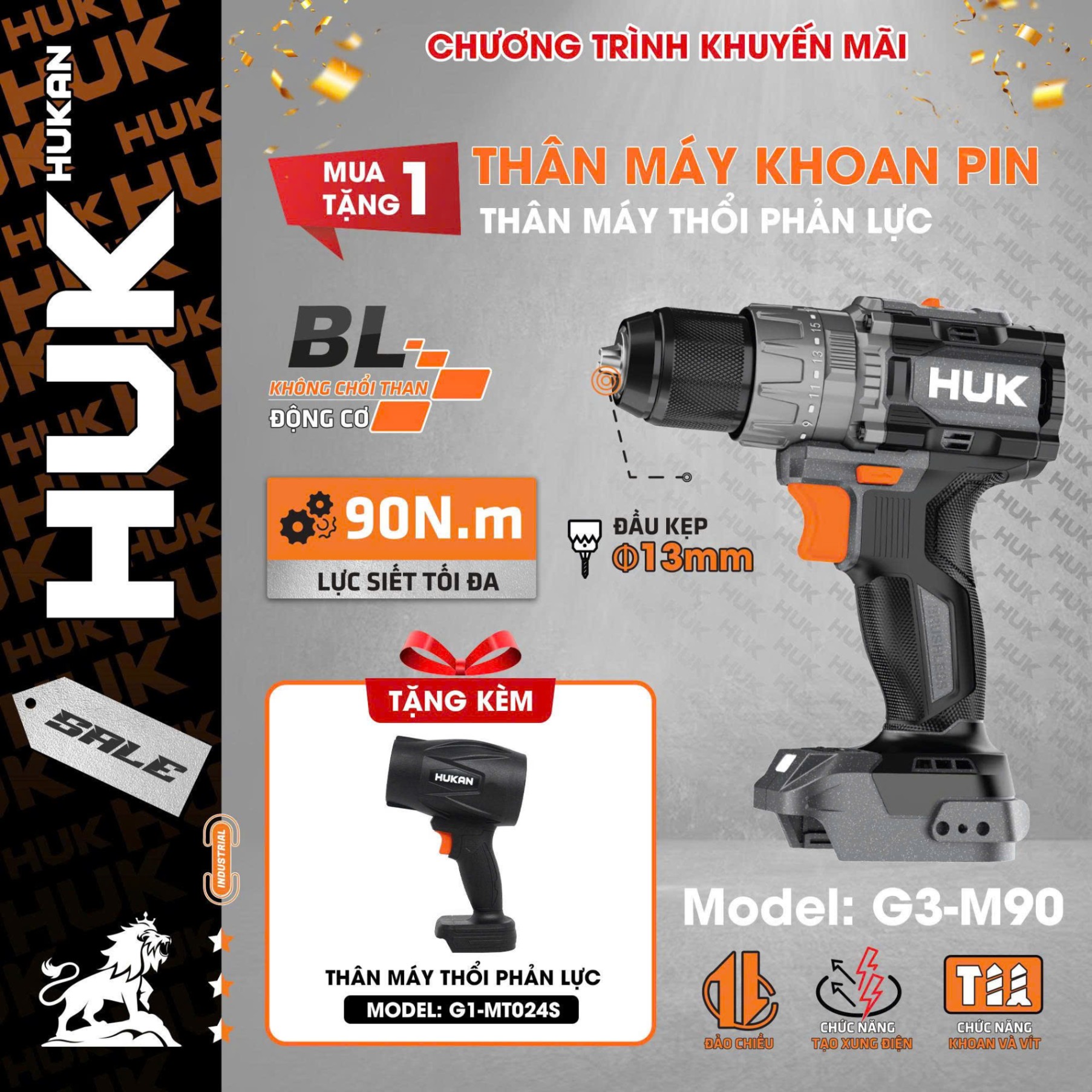 THÂN MÁY KHOAN PIN G3-M90 HUKAN ( xám và xanh)