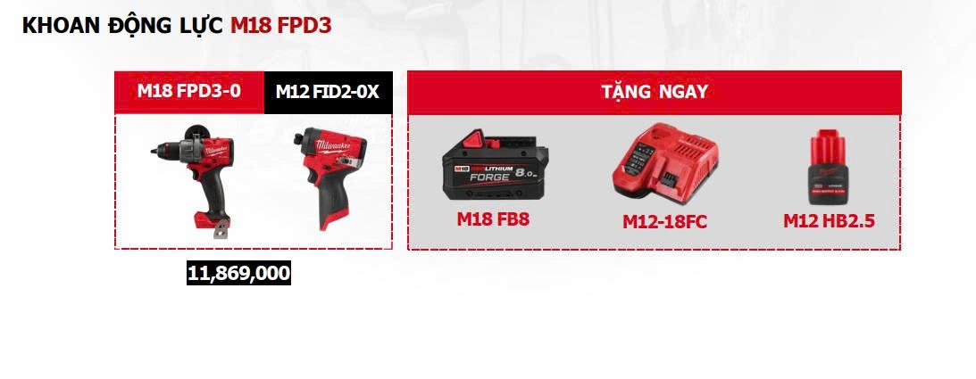 SPECIAL COMBO T12/2025 MILWAUKEE MÁY KHOAN M18 FPD3 - MÁY VẶN VÍT M12 FID2 - M18 FB8 - M12-18FC - M12 HB2.5