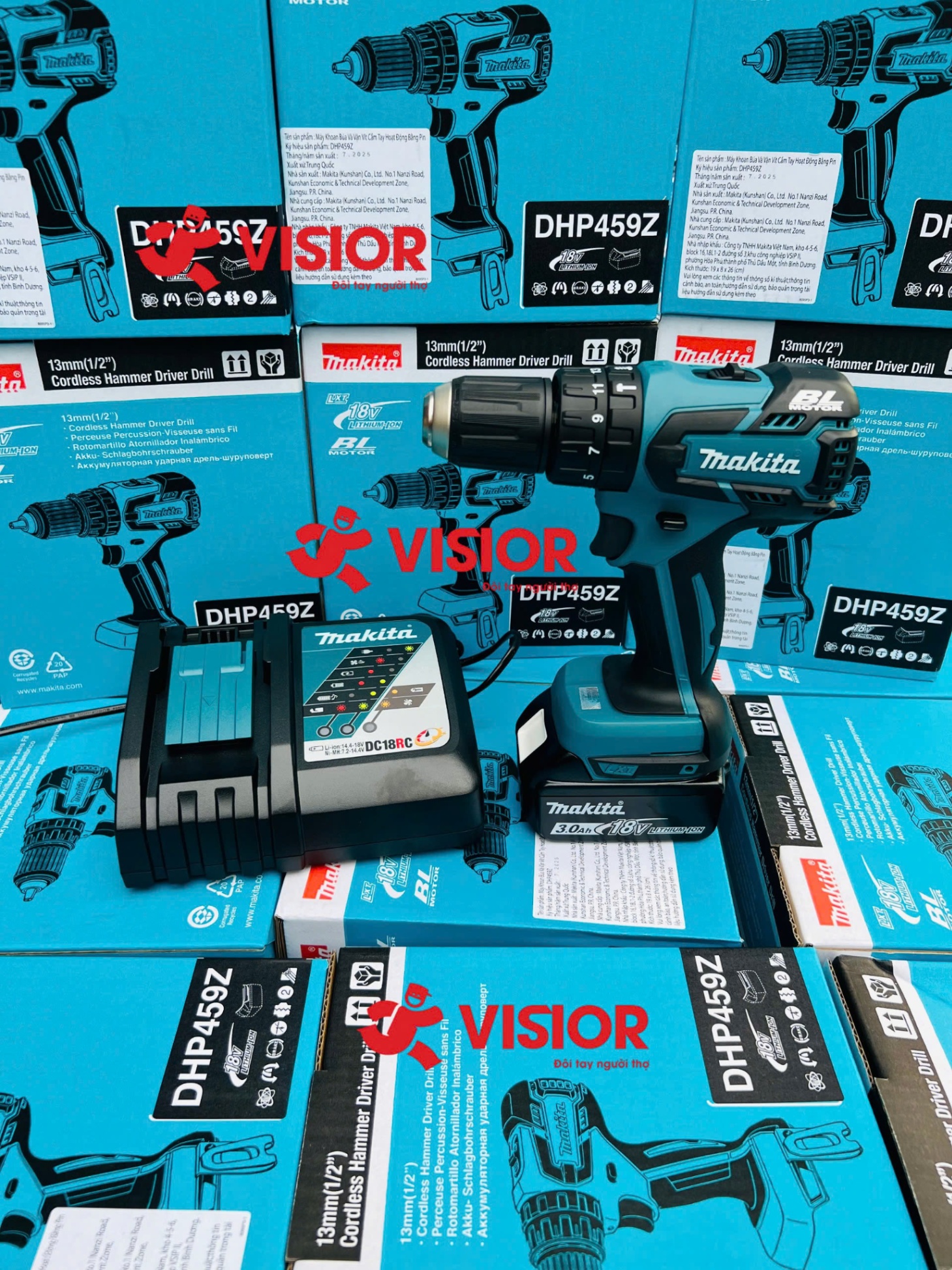 COMBO MÁY KHOAN DÙNG PIN MAKITA DHP459Z + 1 PIN BL1830 + 1 SẠC DC18RC