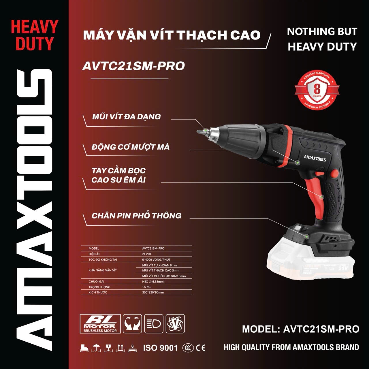 Máy vặn vít thạch cao Amaxtools AVTC21SM-PRO