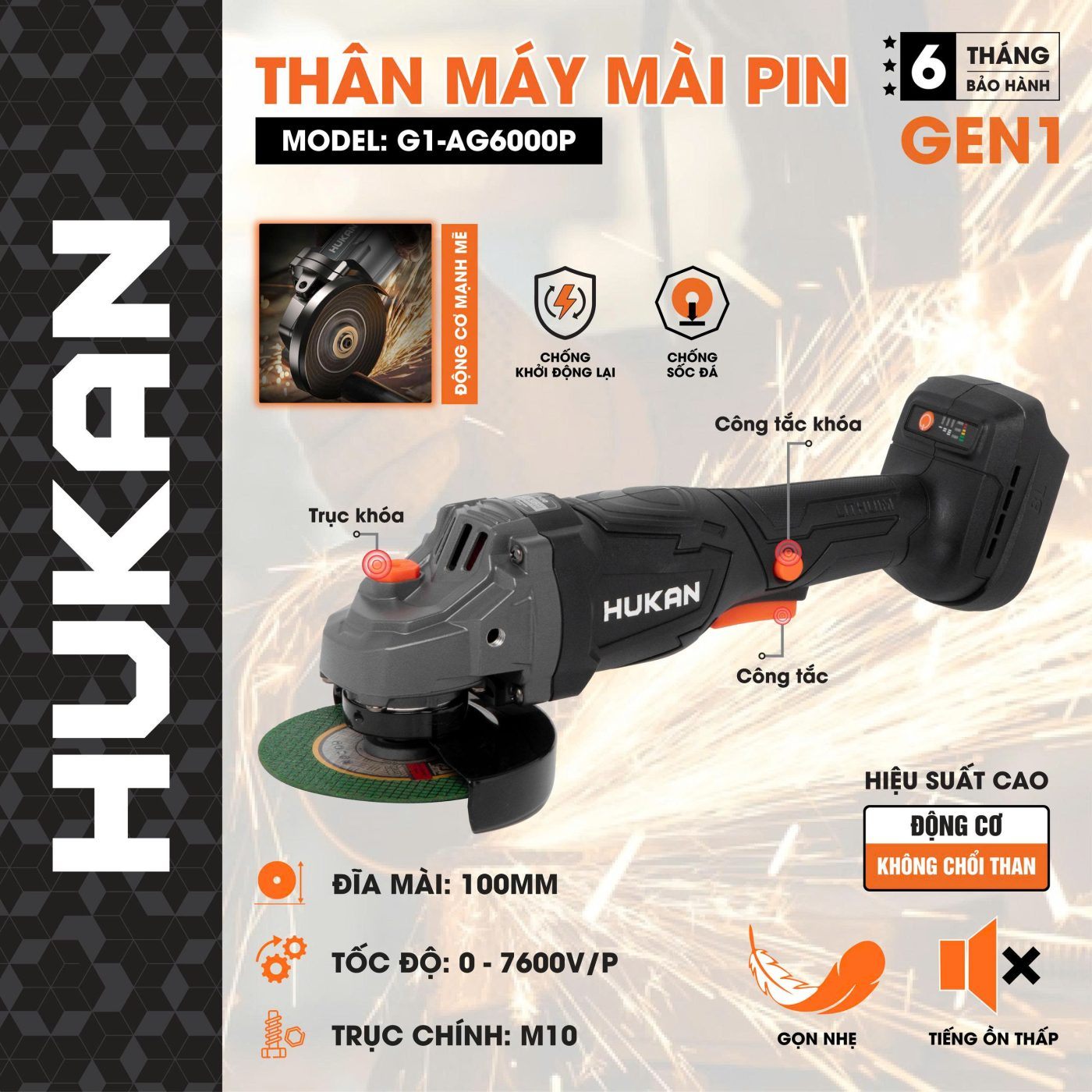 Thân Máy Mài Pin (GEN 1) G1-AG6000P Hukan