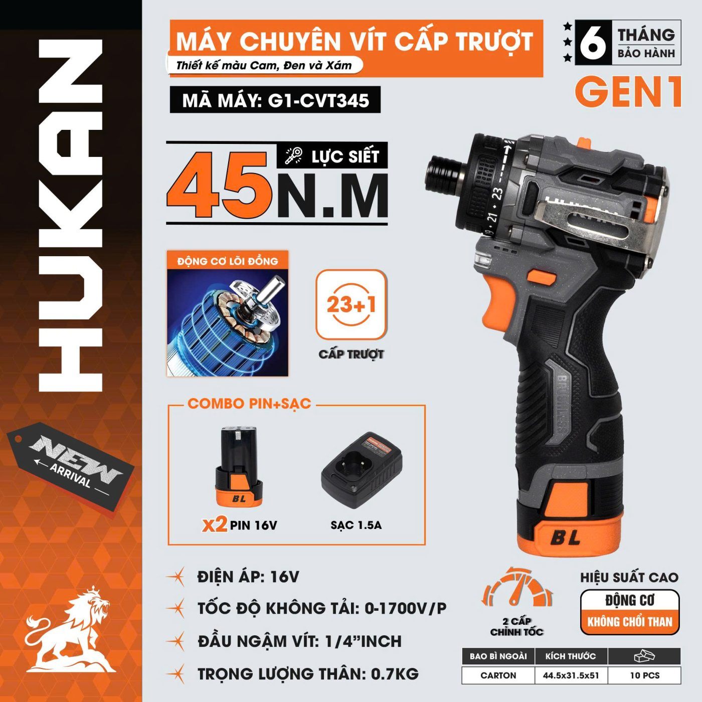 Bộ Máy chuyên vít cấp trượt G1-CVT345 Hukan