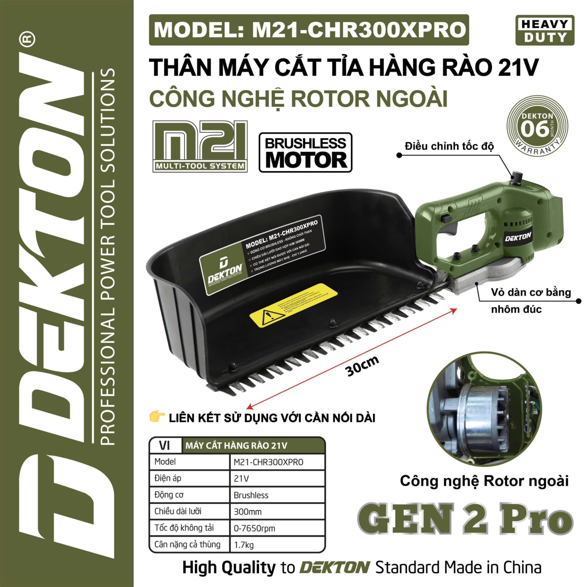 Máy Cắt Tỉa Hàng Rào Pin 21V Dekton M21-CHR300XPRO | Động Cơ Brushless