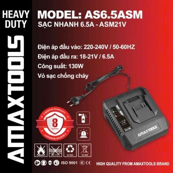 Sạc nhanh 6.5A Amaxtools AS6.5ASM ( chân Pin M21 thông dụng )