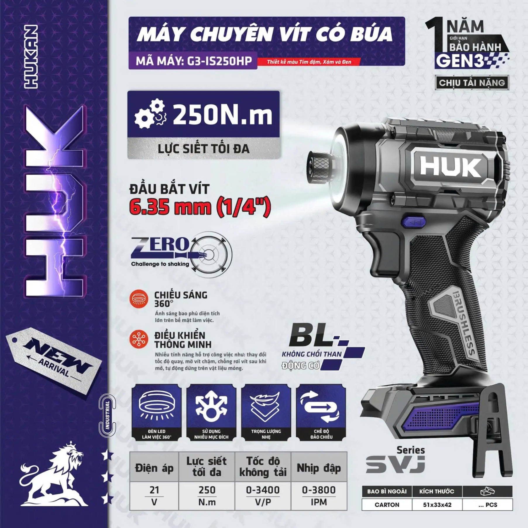 Thân Máy chuyên vít búa (GEN 3) G3-IS250HP ( chưa pin và sạc)