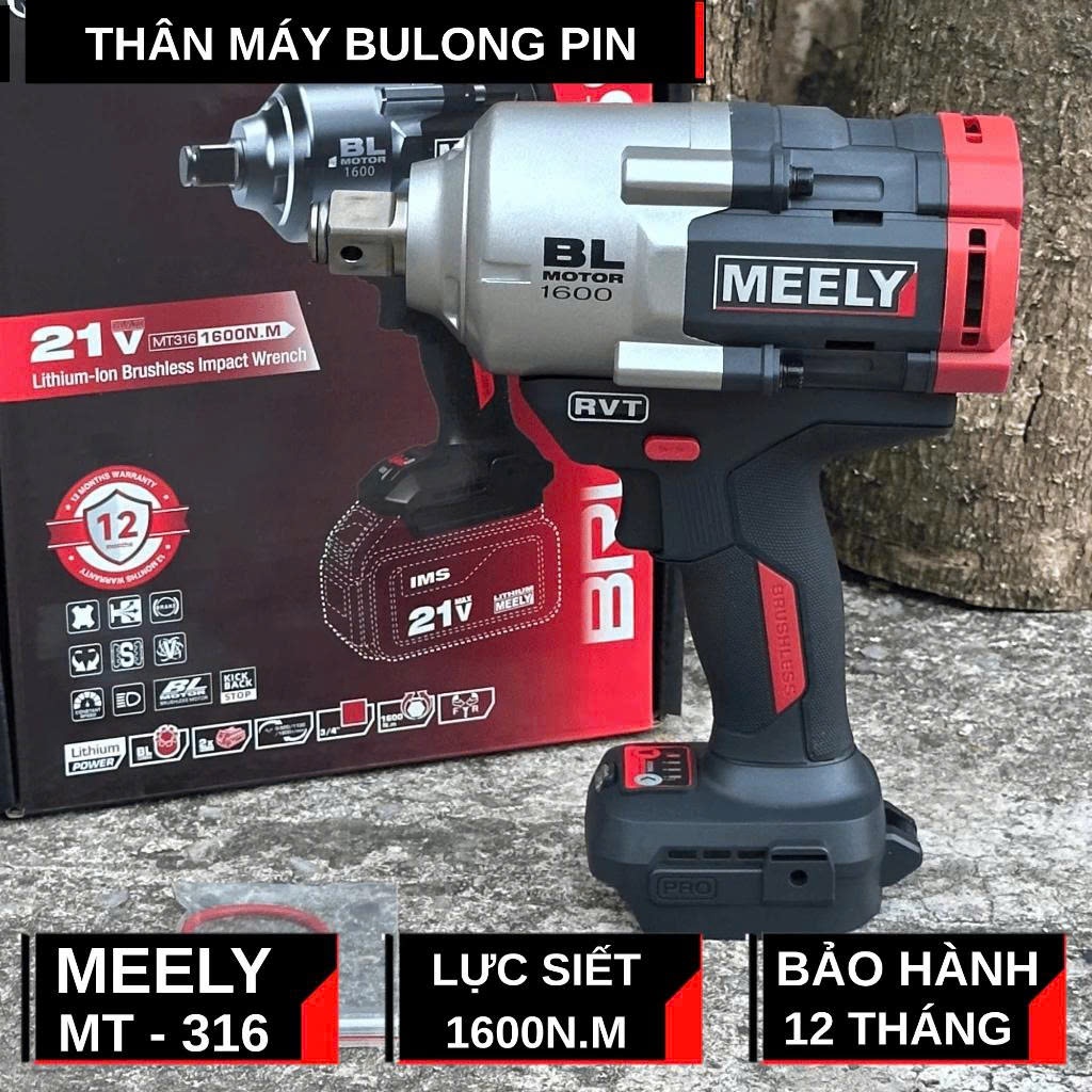 Thân Máy SIết Bulong Cỡ Lớn MEELY MT 316 Lực Siết 1600N Không Chổi Than Chân Pin Phổ Thông M21 ( Chưa Kèm Pin Sạc )