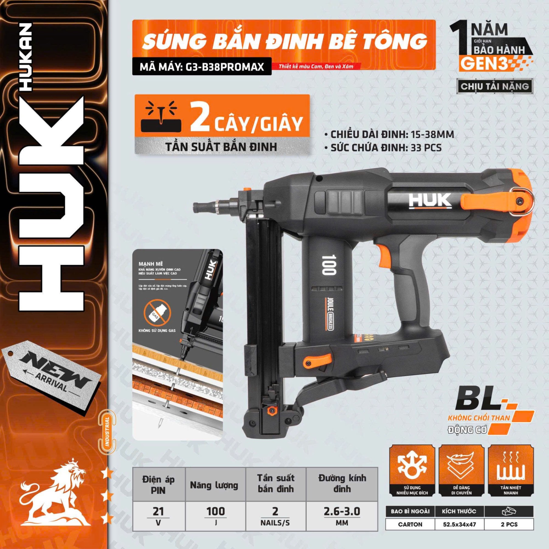 THÂN MÁY BẮN ĐINH BÊ TÔNG HUKAN G3-B38Promax