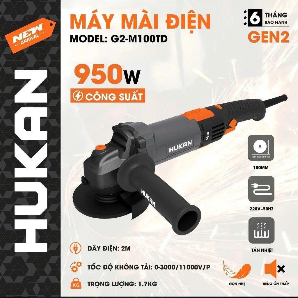 Máy mài cầm tay HUKAN G2-M100TD, Công suất 950W, Công tắc bụng 7 Tốc độ 11.000v/p