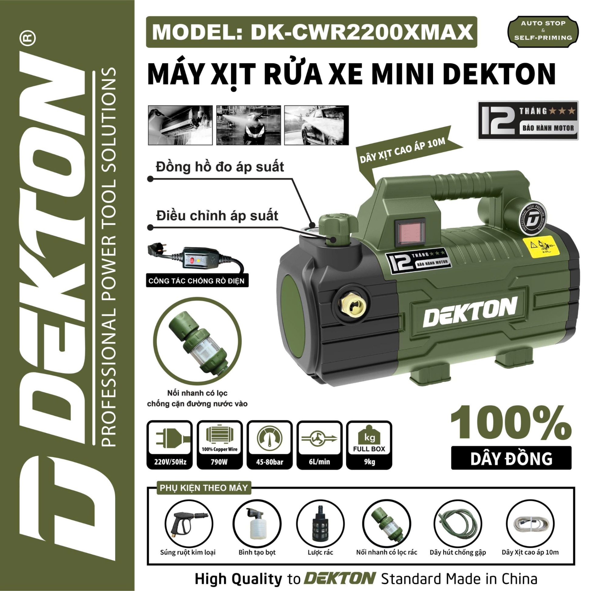MÁY XỊT RỬA XE MINI DEKTON DK-CWR2200XMAX (Màu Olive)