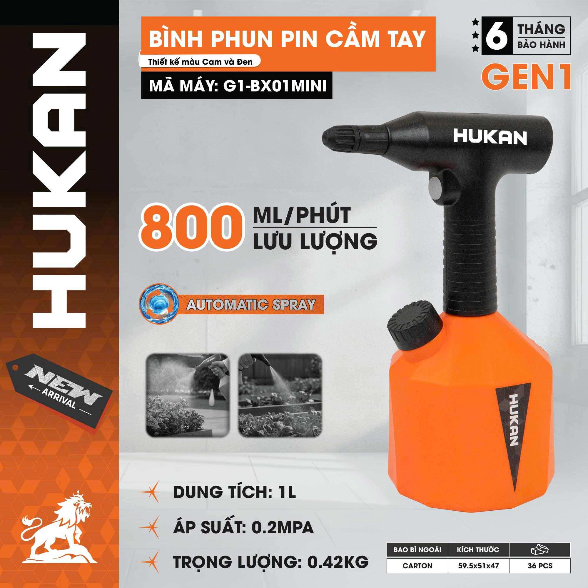 BÌNH PHUN NƯỚC 1L CẦM TAY DÙNG PIN HUKAN G1-BX01MINI