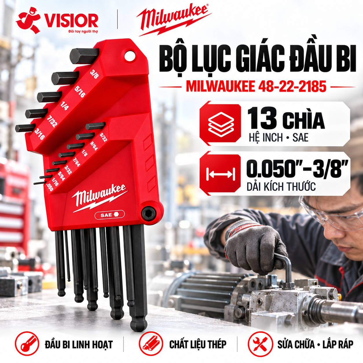 BỘ 13 CHÌA LỤC GIÁC ĐẦU BI MILWAUKEE 48-22-2185