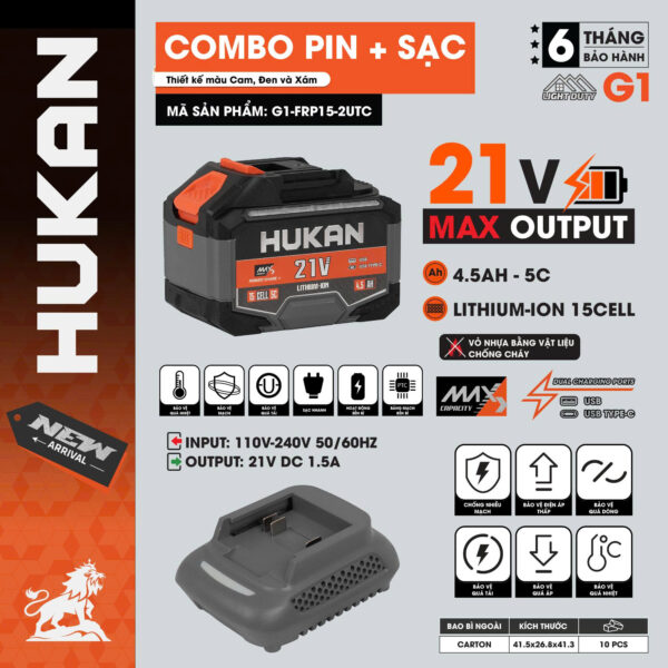 BỘ PIN SẠC 4.5AH 15 CELL HUKAN G1-FRP15-2UTC