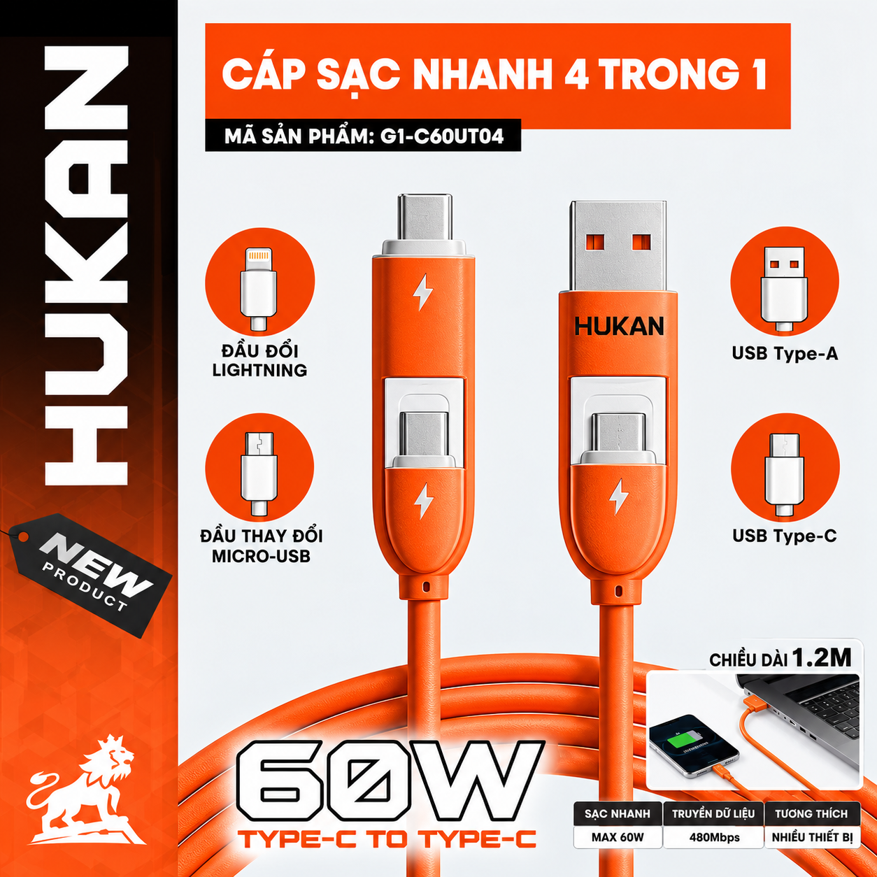 DÂY CÁP SẠC HUKAN G1-C60UT04