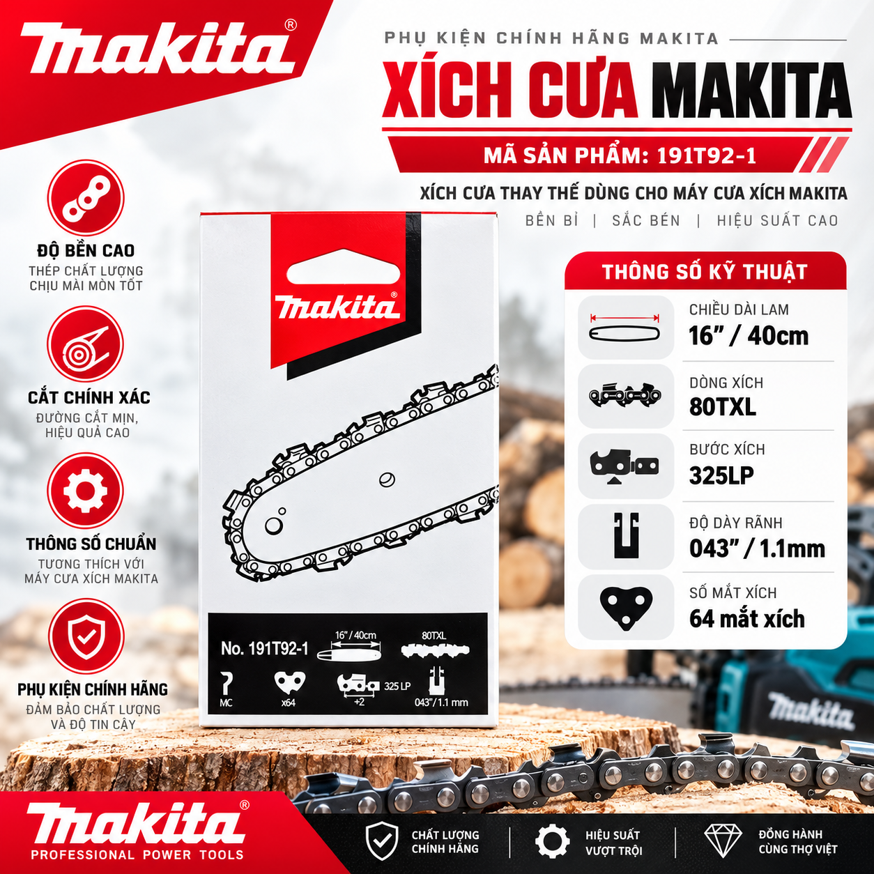 DÂY XÍCH 80TXL (400MM)/DUC406Z002/UC012G/UC016G/UC022G MAKITA 191T92-1