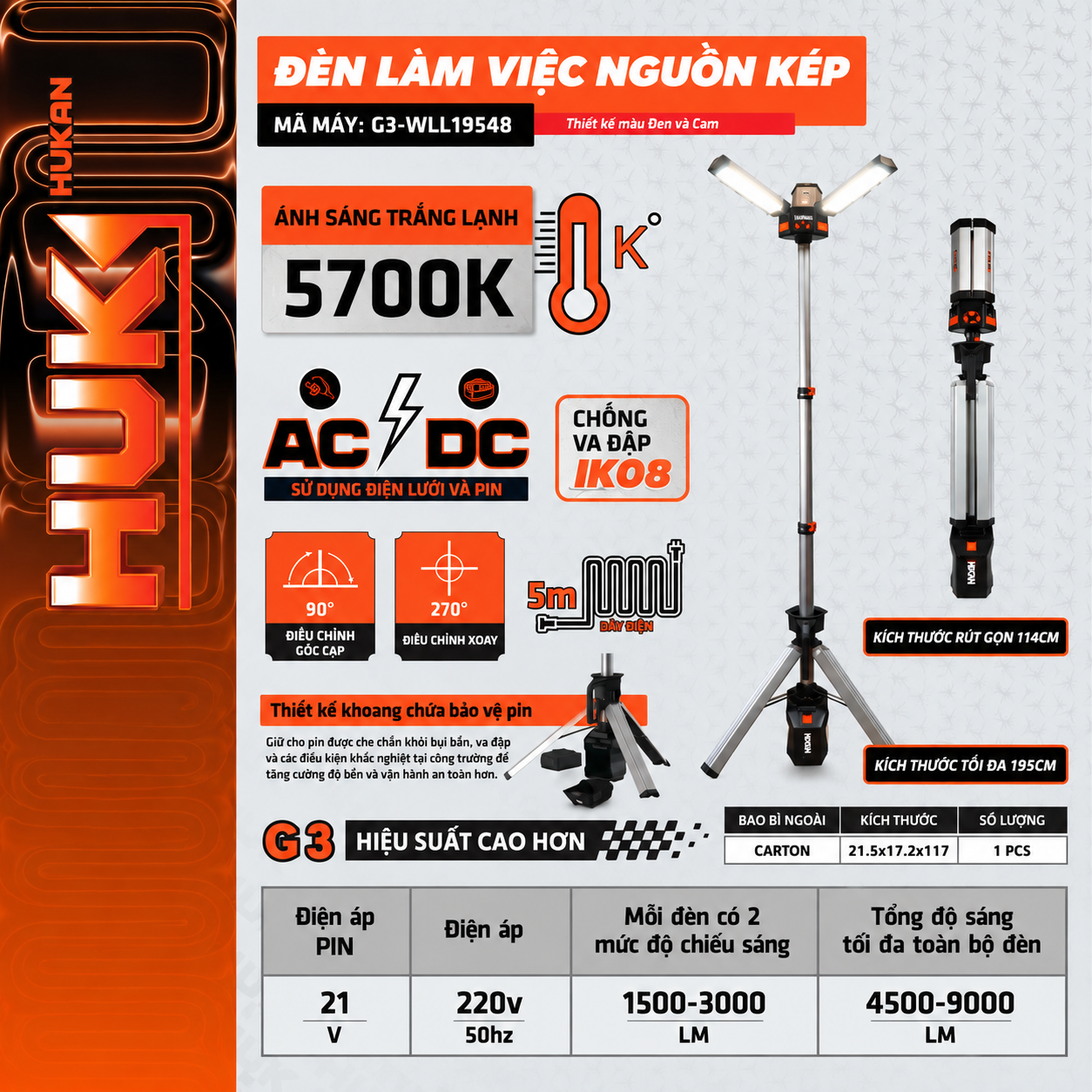 ĐÈN LÀM VIỆC DÙNG ĐIỆN HUKAN G3-WLL19548