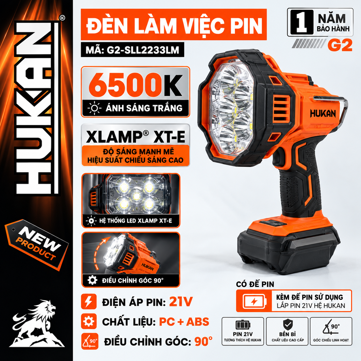 ĐÈN LÀM VIỆC PIN HUKAN G2-SLL2233LM