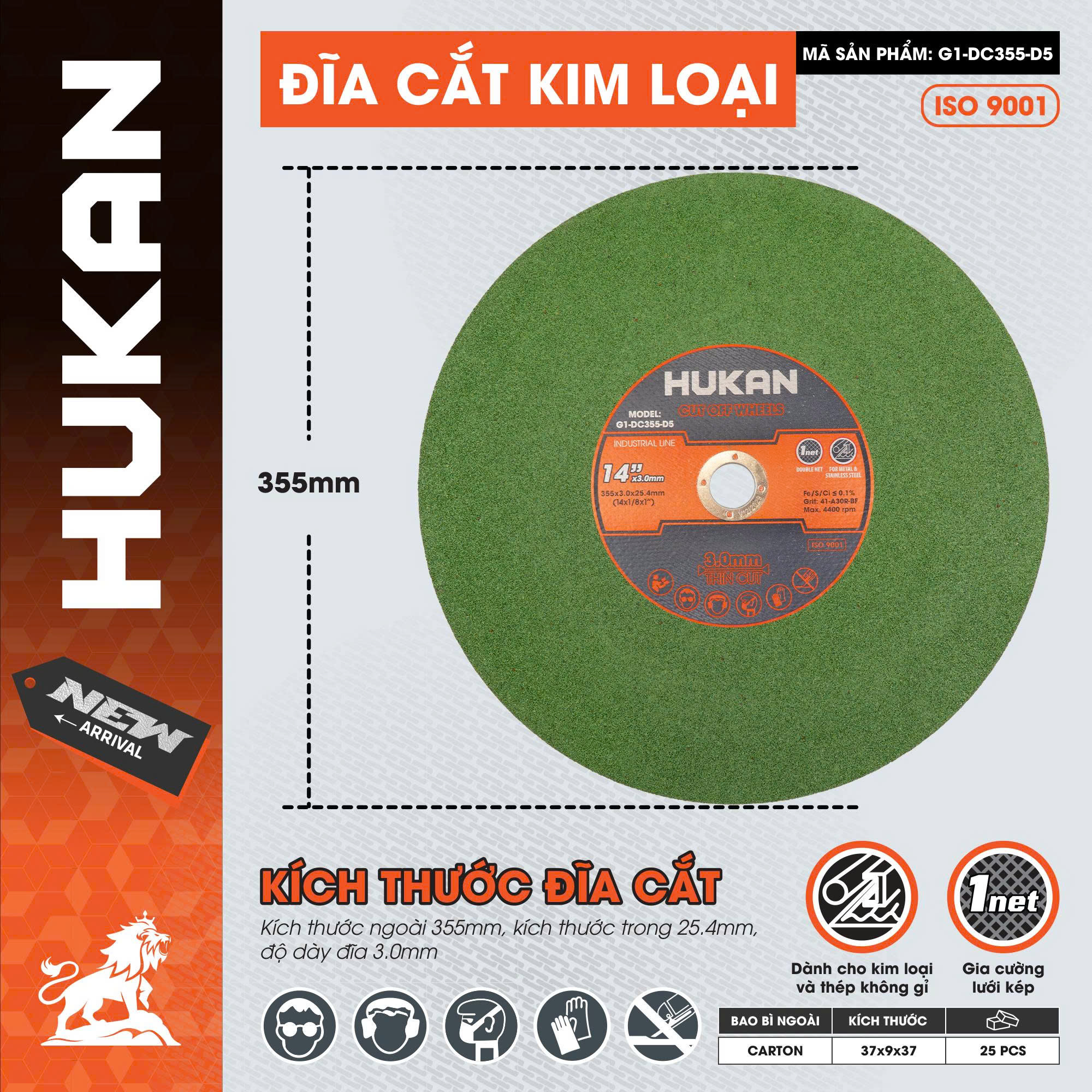 ĐĨA CẮT KIM LOẠI HUKAN G1-DC355-D5