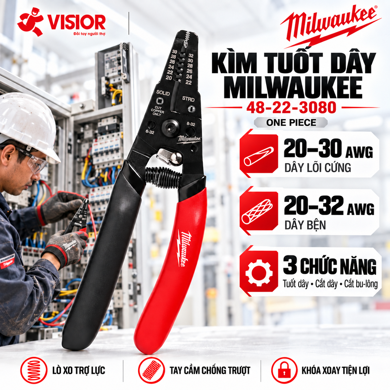 KÌM TUỐT VÀ CẮT DÂY ĐIỆN ÁP THẤP MILWAUKEE 48-22-3080