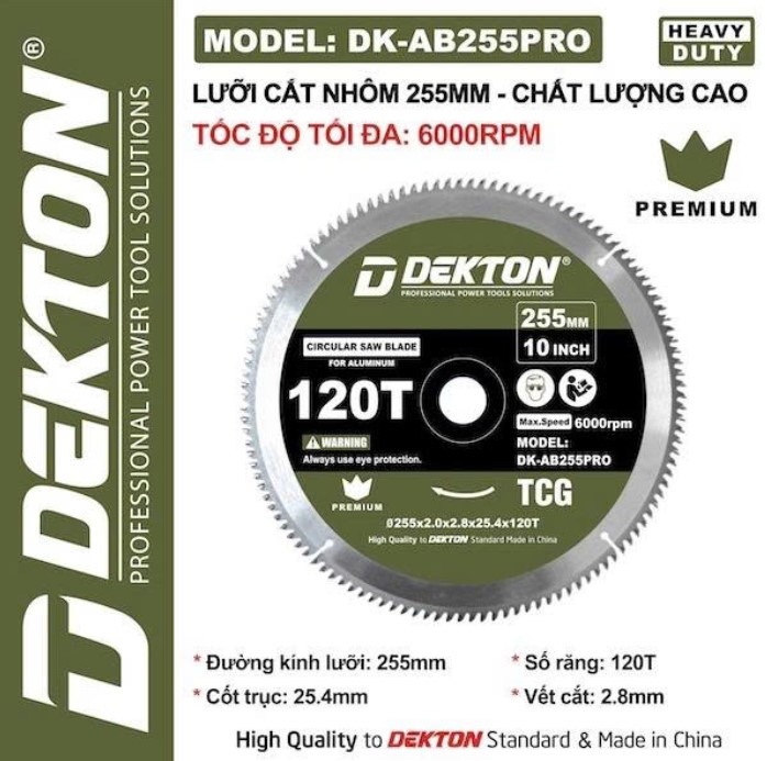 LƯỠI CẮT NHÔM, CẮT GỖ 255MM CHẤT LƯỢNG CAO DEKTON DK-AB255PRO