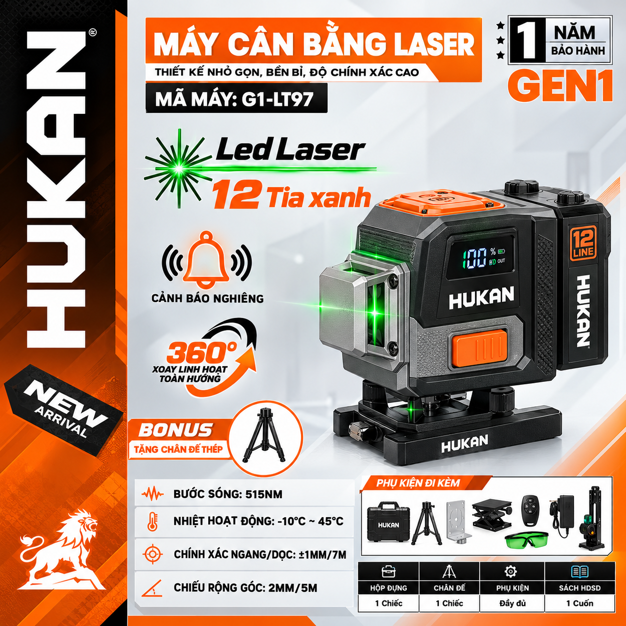 MÁY CÂN BẰNG LASER 12 TIA XANH HUKAN G1-LT97