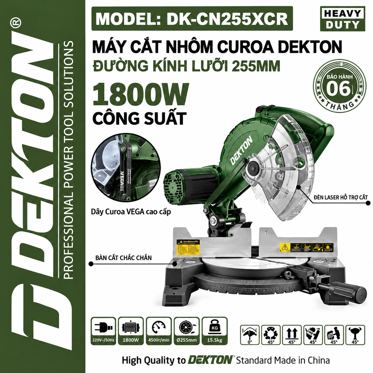 MÁY CẮT NHÔM 255MM DEKTON DK-CN255XCR (MÀU OLIVE)