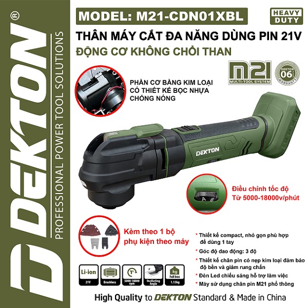 MÁY CẮT RUNG ĐA NĂNG DÙNG PIN 21V DEKTON M21-CDN01XBL (MÀU OLIVE)