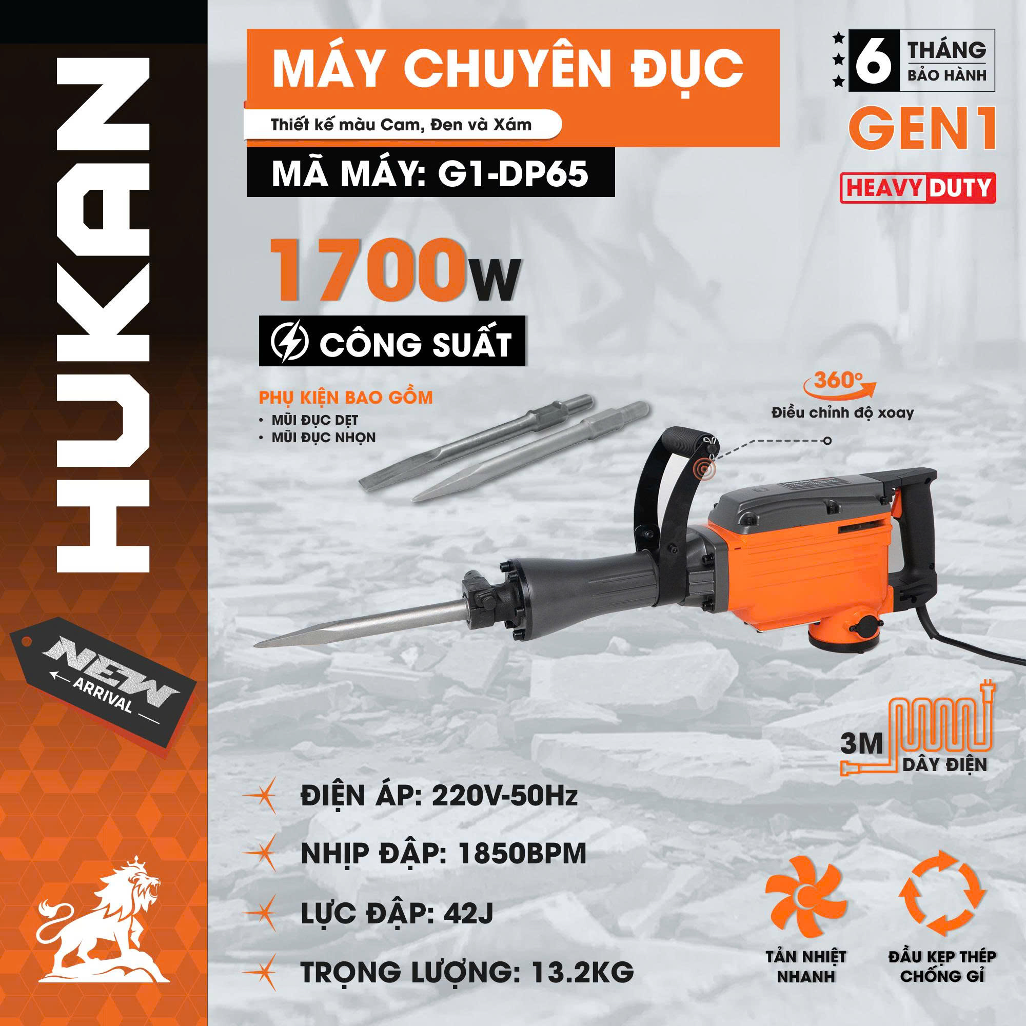 MÁY ĐỤC BÊ TÔNG 1700W HUKAN G1-DP65