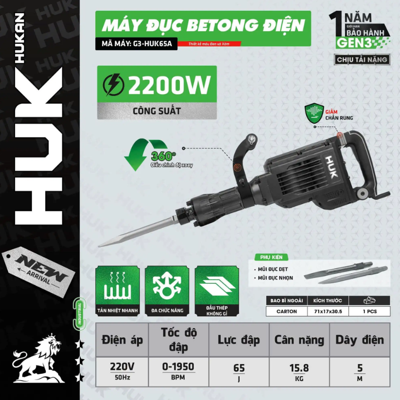 MÁY ĐỤC BÊ TÔNG 2200W HUKAN G3-HUK65A