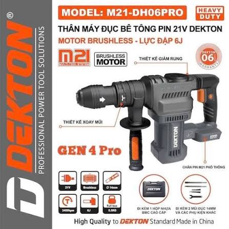MÁY ĐỤC BÊ TÔNG DÙNG PIN 21V DEKTON M21-DH06PRO