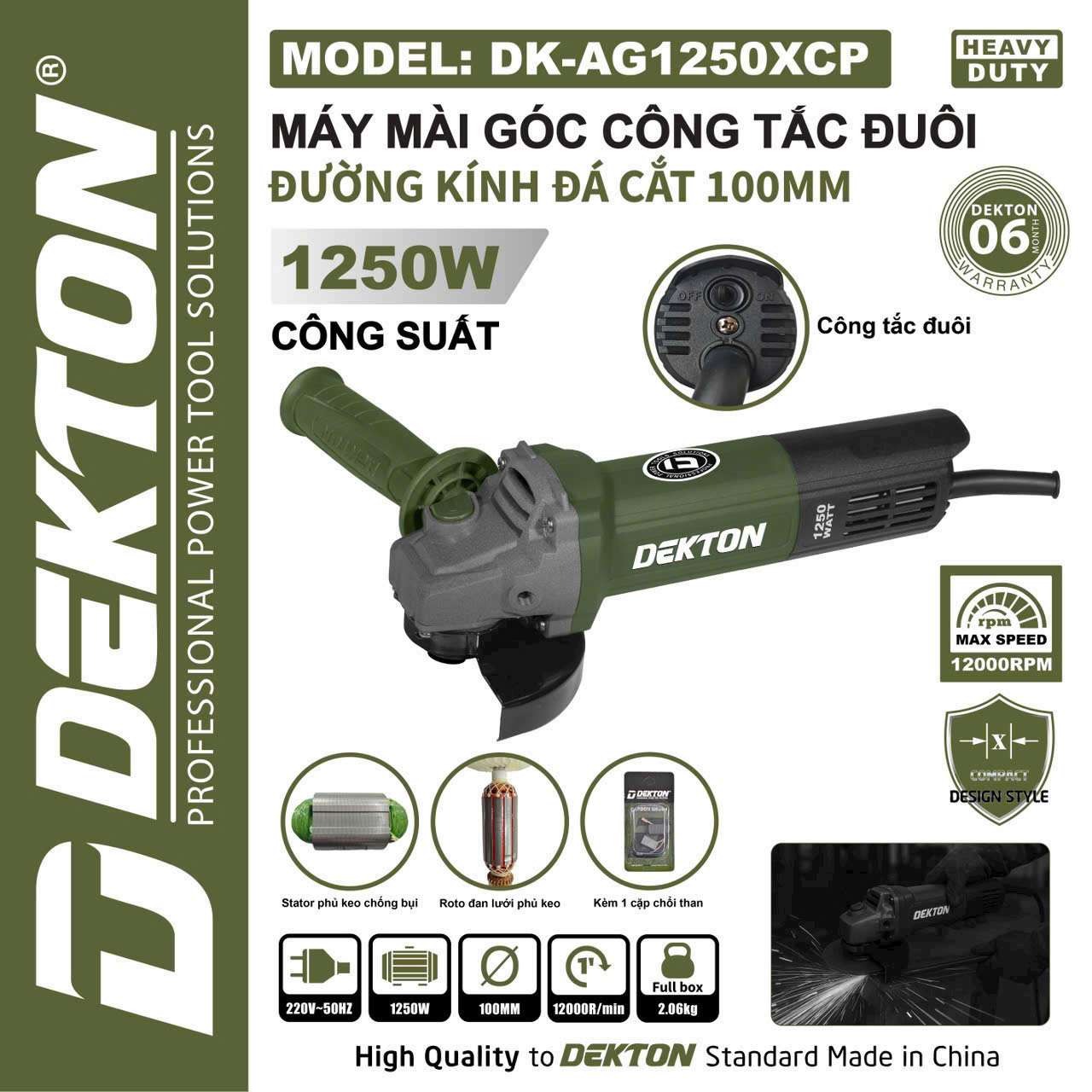 MÁY MÀI 100MM CÔNG TẮC ĐUÔI 1250W DEKTON DK-AG1250XCP