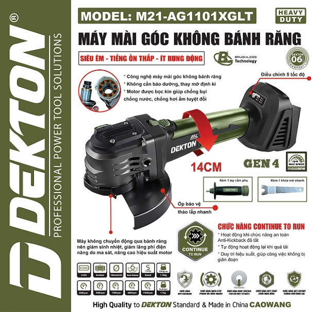 MÁY MÀI 100MM DÙNG PIN 21V DEKTON M21-AG1101XGLT