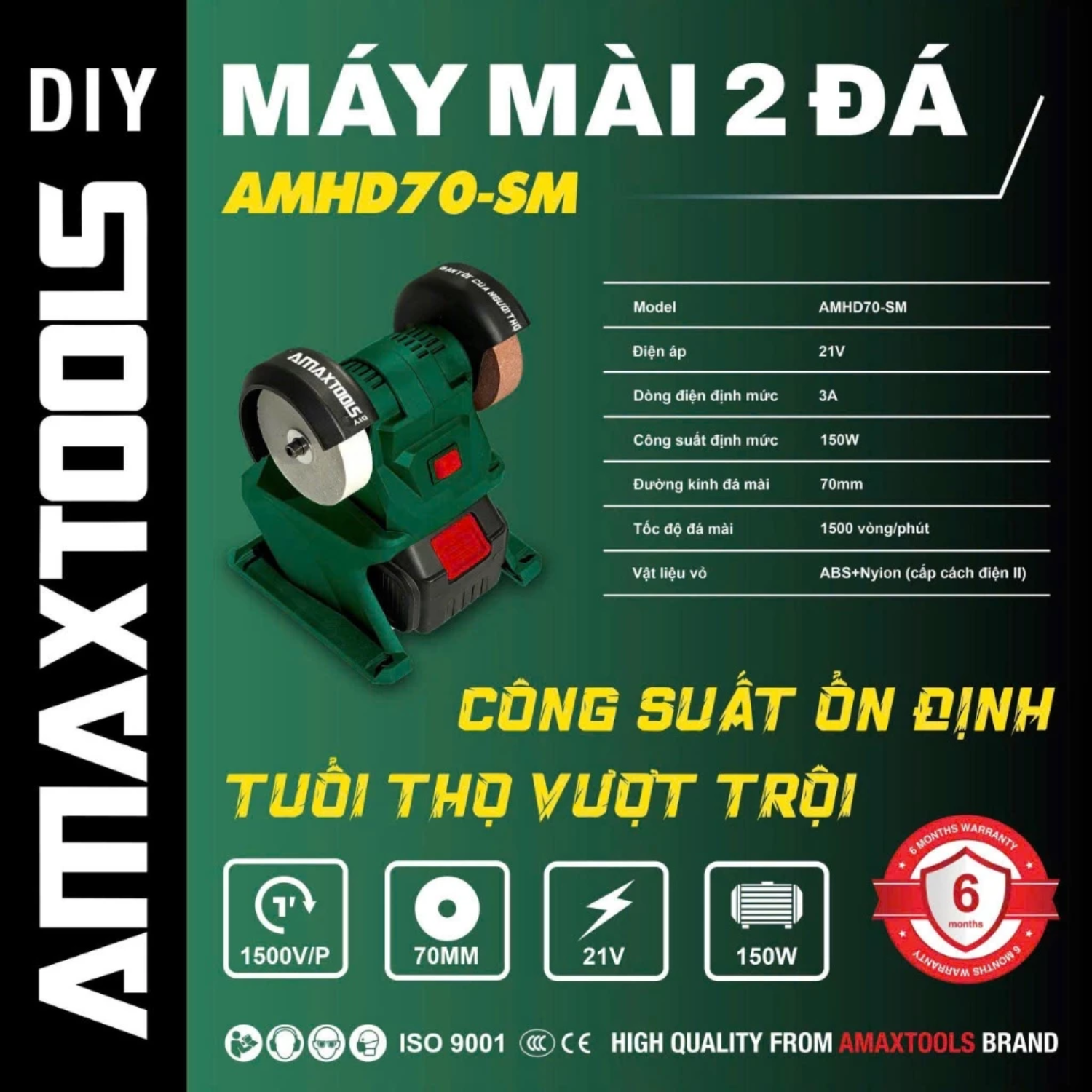 MÁY MÀI 2 ĐÁ DÙNG PIN AMAXTOOLS AMHD70-SM