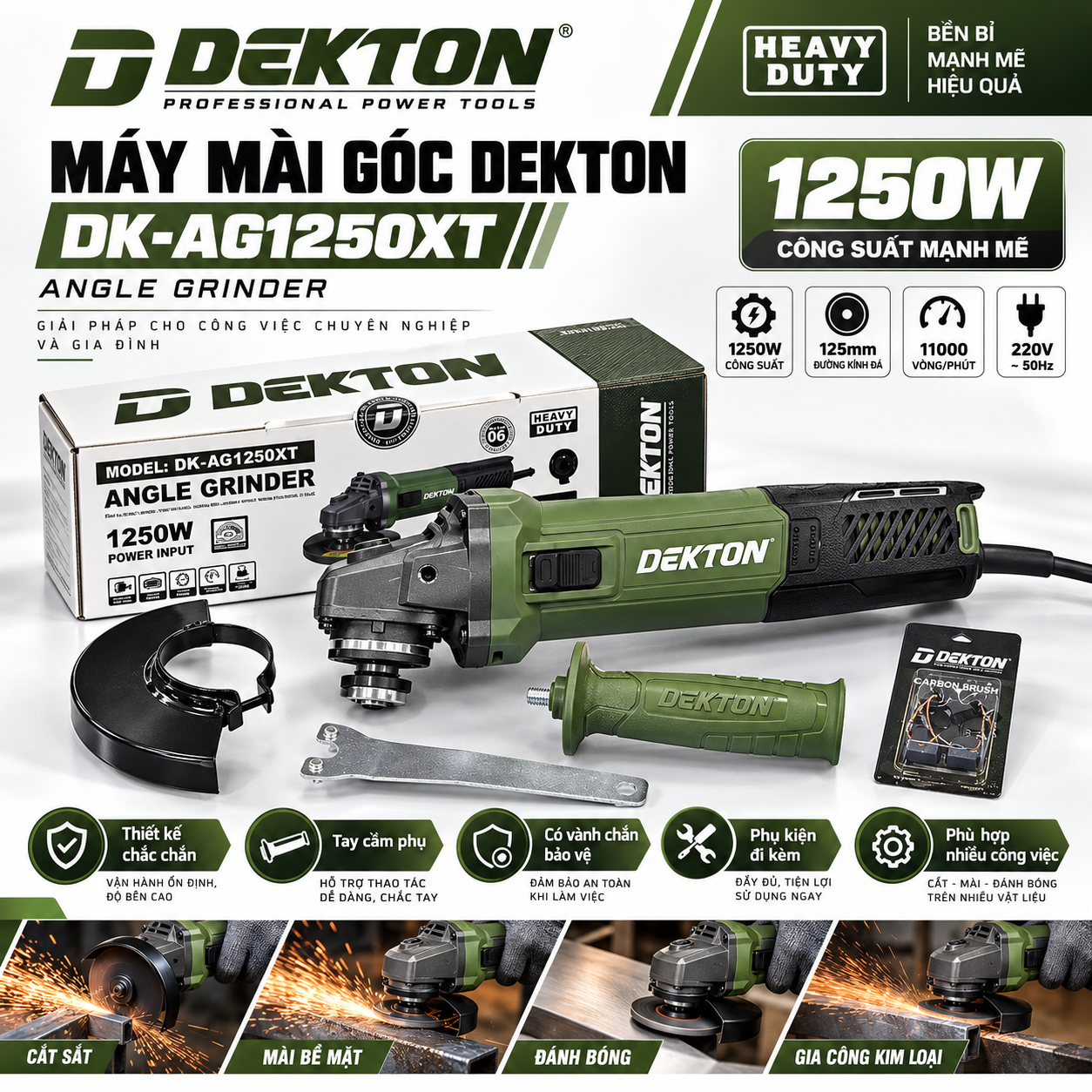 MÁY MÀI GÓC 100MM 1250W CÓ CHỈNH TỐC 6 SỐ DEKTON DK-AG1250XT (CÔNG TẮC TRƯỢT)
