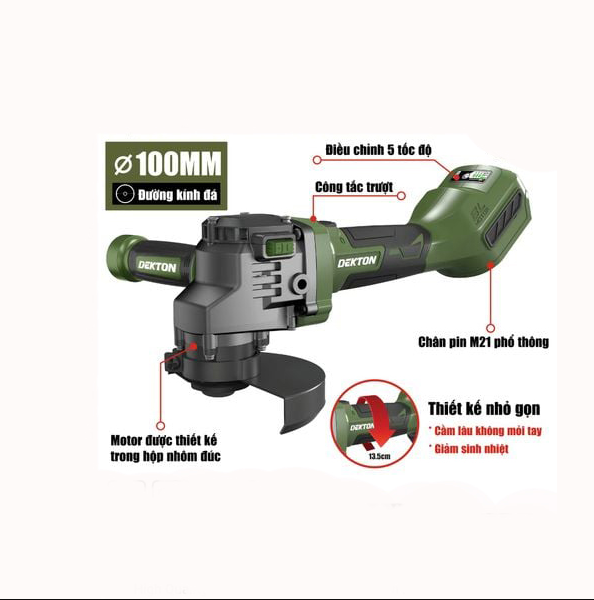 MÁY MÀI GÓC 100MM DÙNG PIN 21V DEKTON M21-AG9000XPRO (XANH OLIVE)